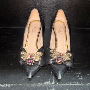 Gucci Black Heels with Embellished Bee Design